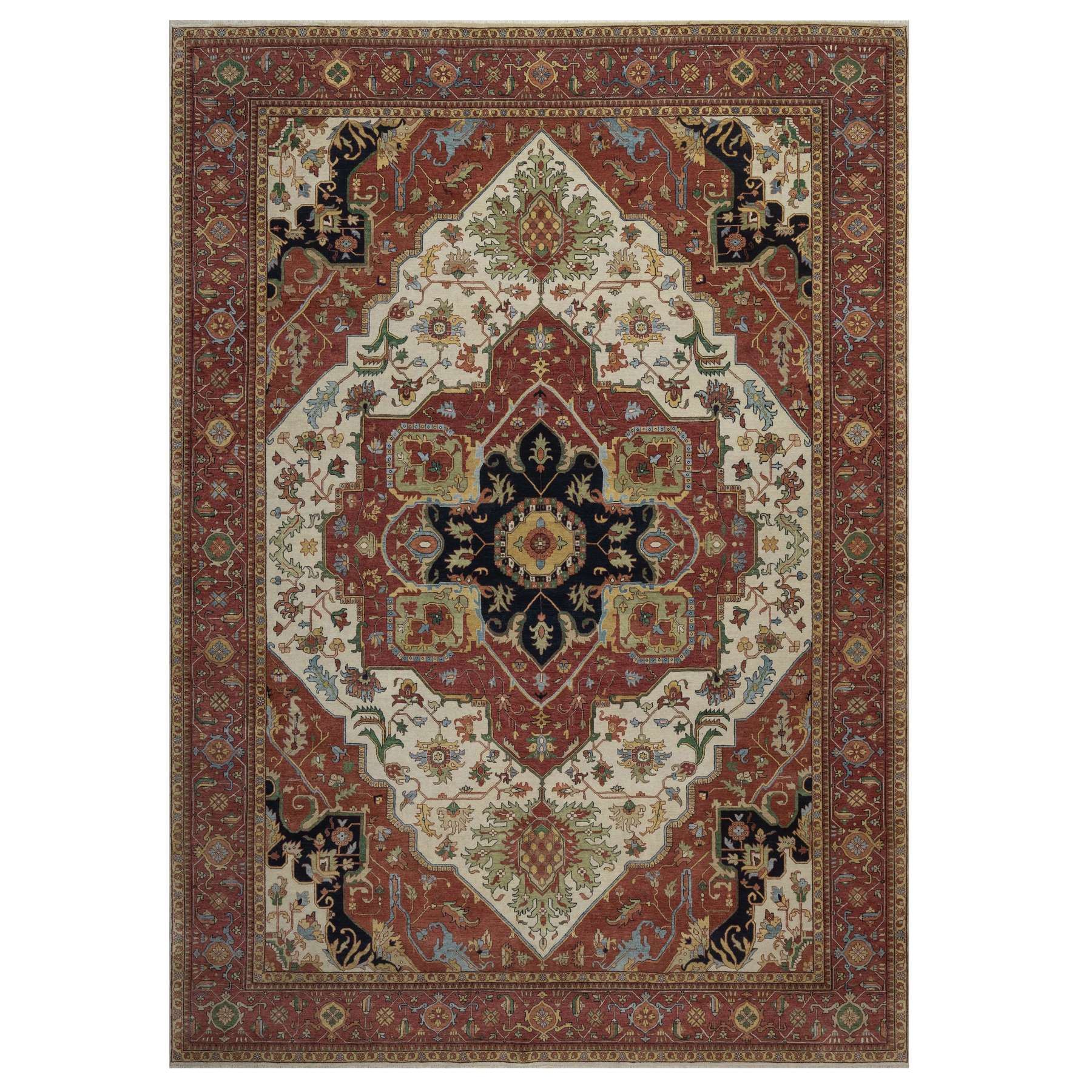9'10"x13'10" Chiffon White, Antiqued Fine Heriz Re-Creation, Medallion Design, Hand Knotted, Hand Spun New Zealand Wool, Soft Pile, Vegetable Dyes, Oriental Rug 